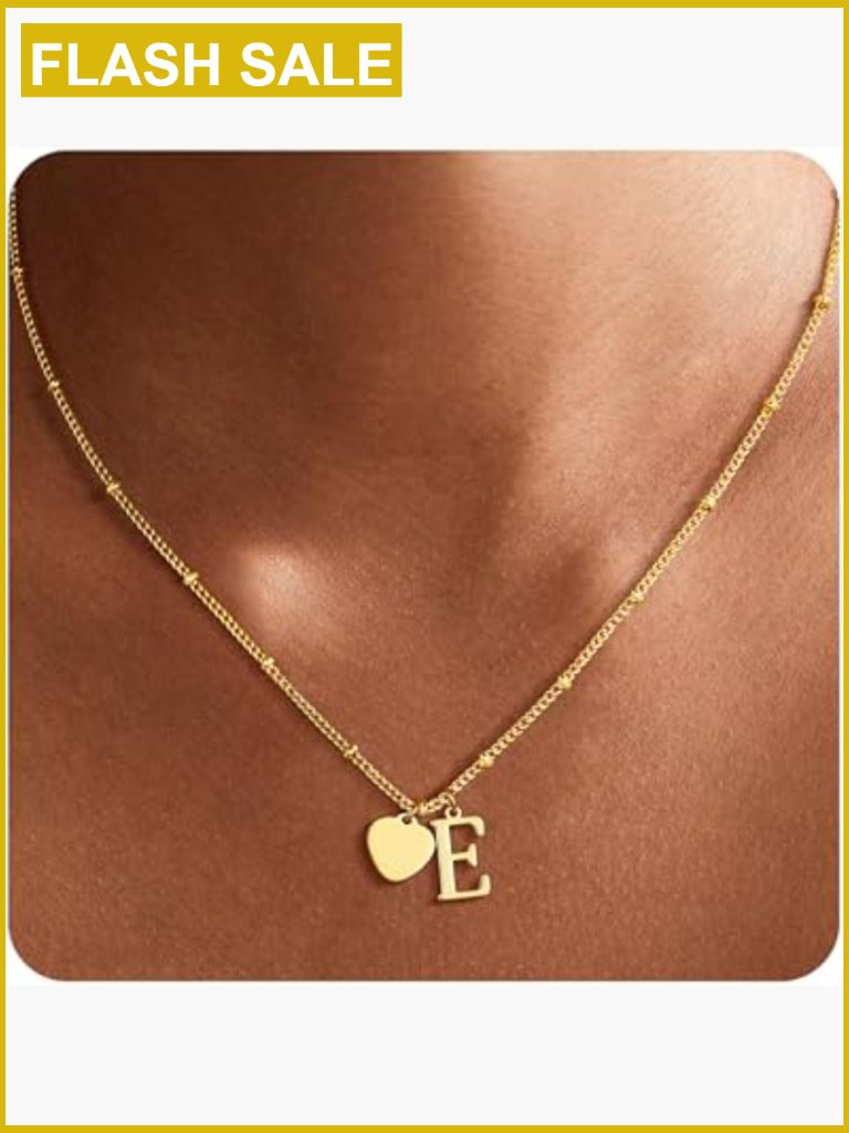 Dainty Heart Initial Necklace - Letter Pendant Gold Plated Brass